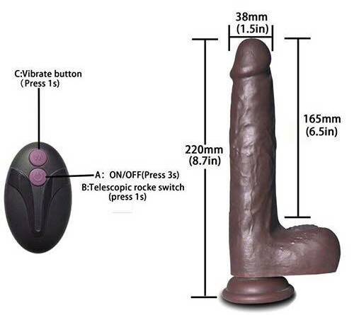 Dương vật giả châu Phi Bliss Toy rung thụt sưởi ấm da đen gân guốc dính tường
